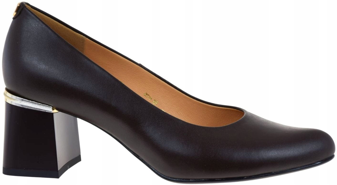 Dámské kožené lodičky hnědé na podpatku elegantní módní Sala 20897 R39