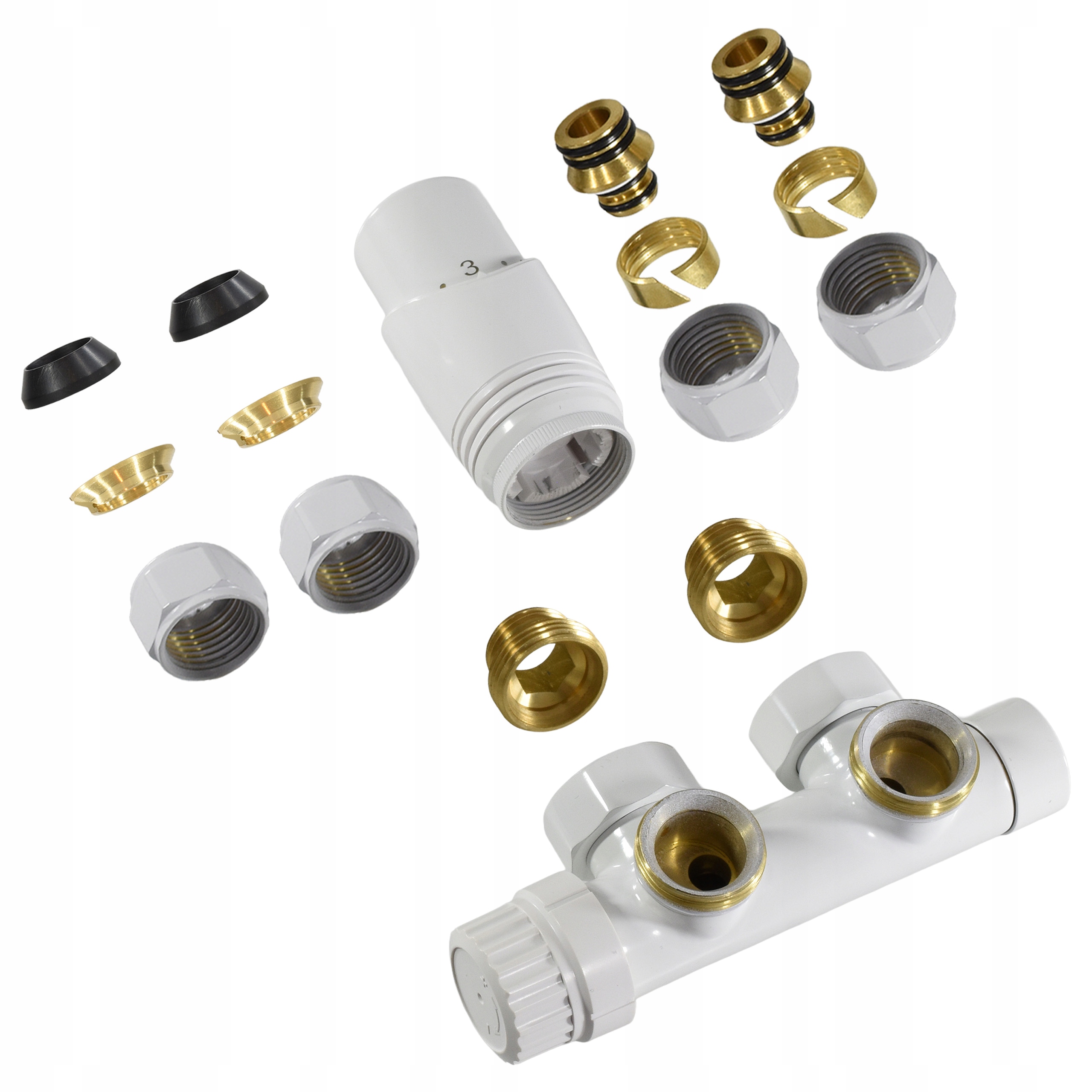 Termostatický Ventil Pro Radiátor, Hlavice Bílá, Sada Duoplex, Reverzibilní