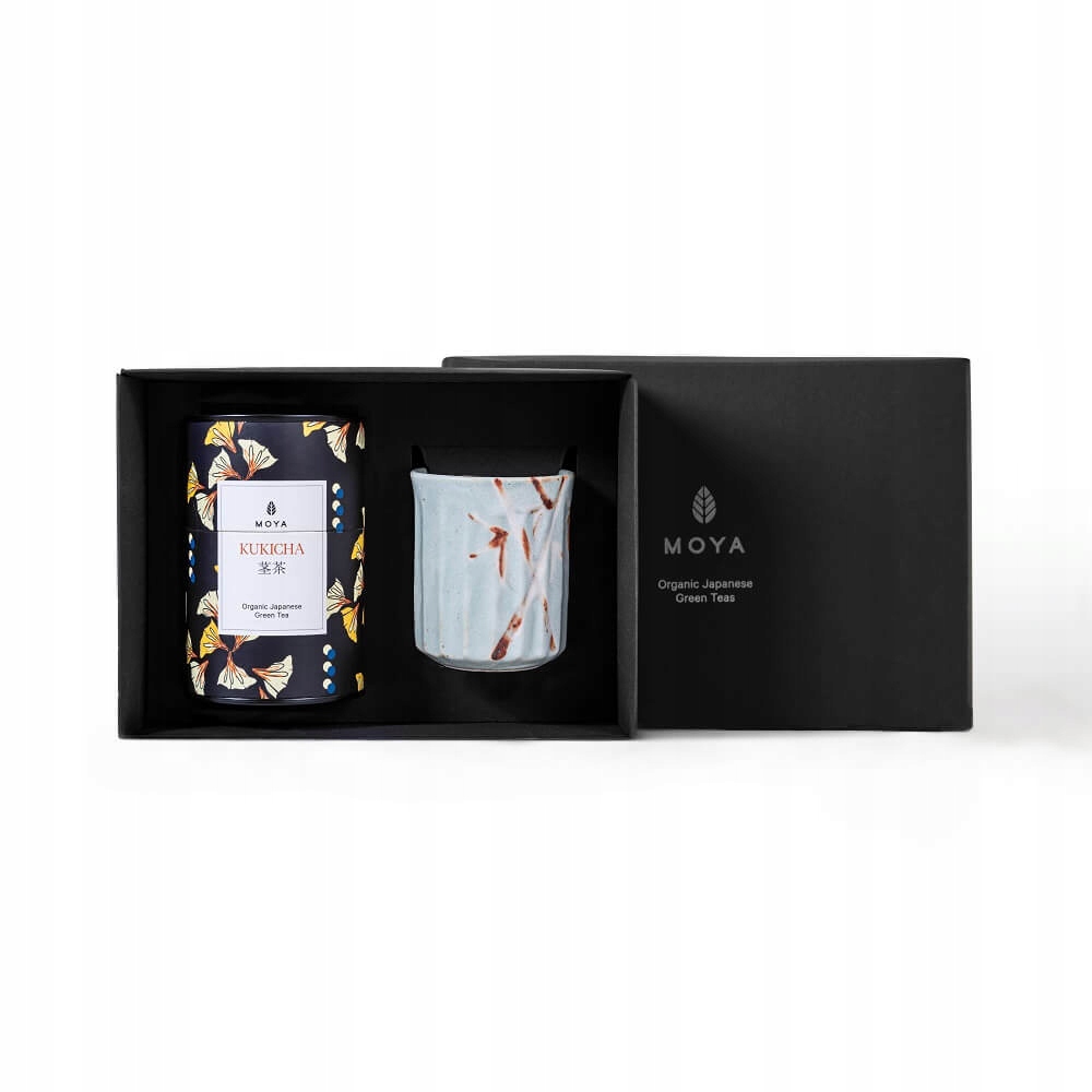 Zestaw prezentowy organiczna zielona herbata Moya Kukicha i kubek Take