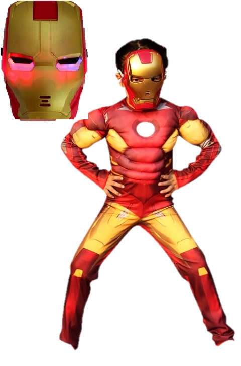 Strój Przebranie Kostium IRON MAN + ŚWIECACA Maska 110/120 M