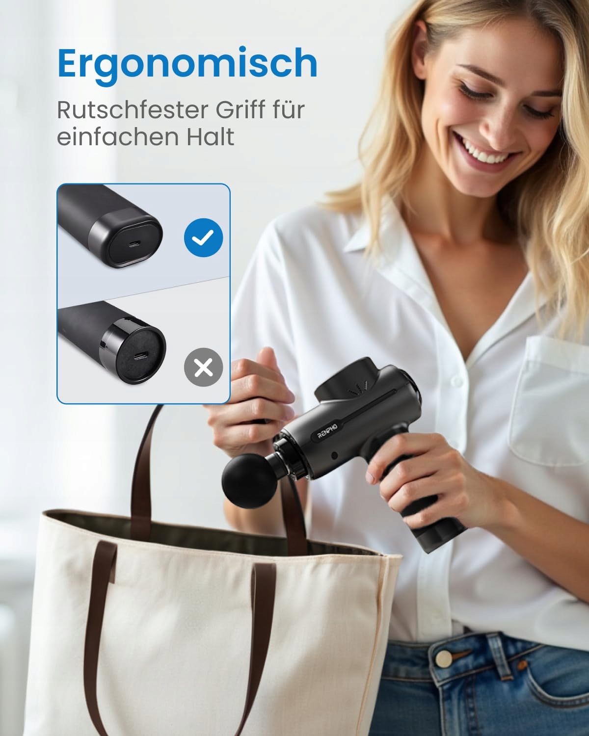 RENPHO Pistolet Do Masażu Głębokich Tkanek USB C Relaks Mięśni Czarny — miniatura 5