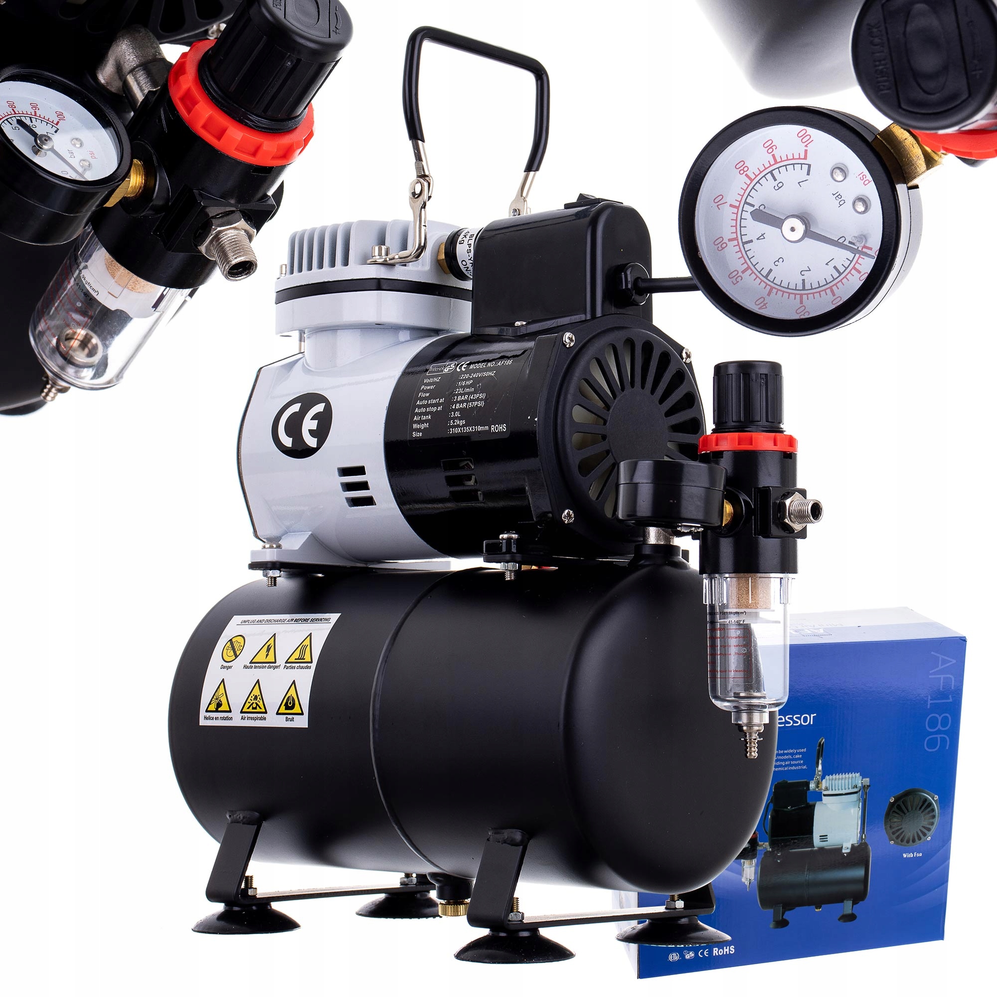 Kompresor airbrush s 3L Lahví AF-186 ventilátorem