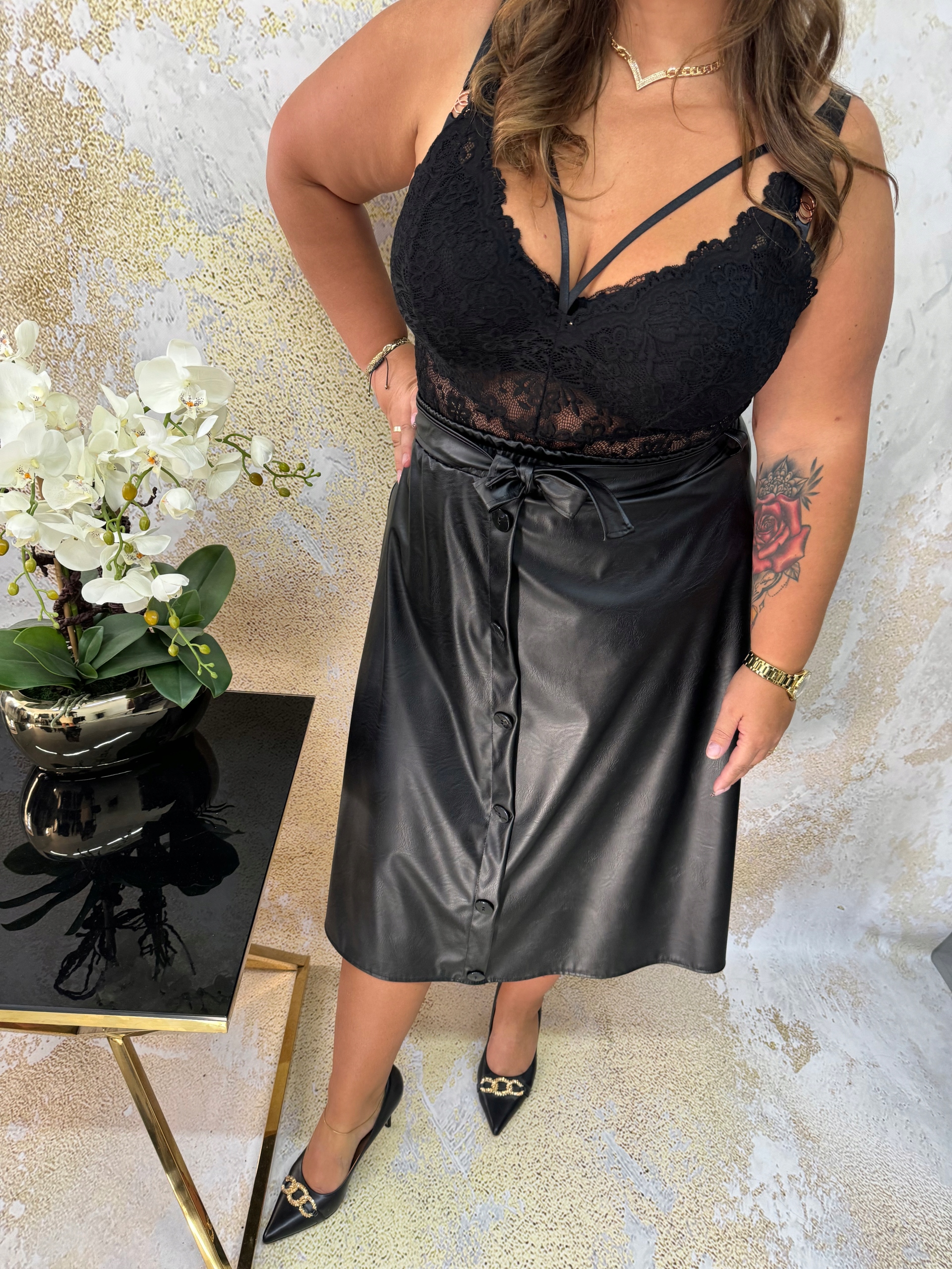 Kožená sukně plus size big love XL XXL 3XL knoflíky