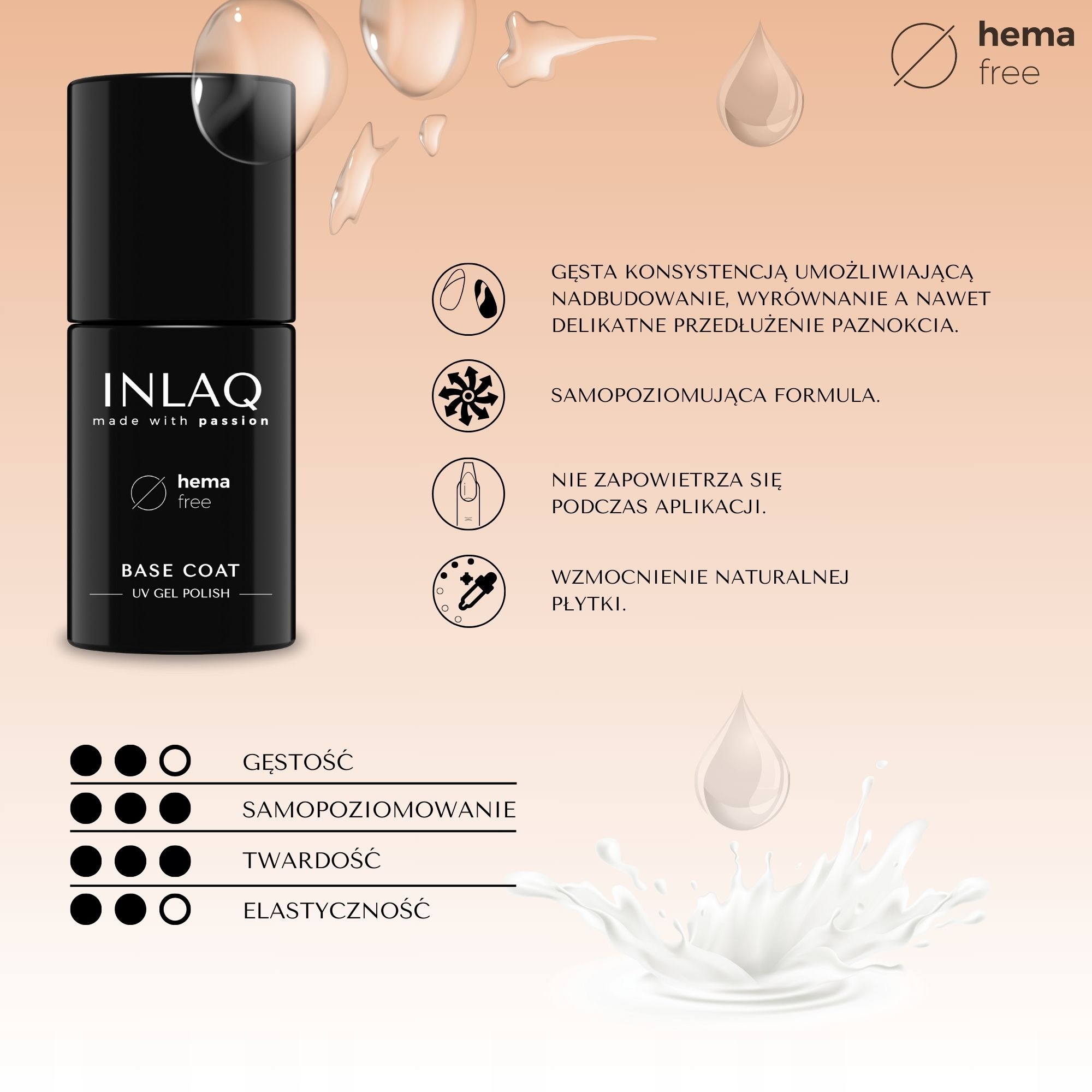 INLAQ Baza Hybrydowa HARD BASE BASE COAT 6ml Kolor Bezbarwny