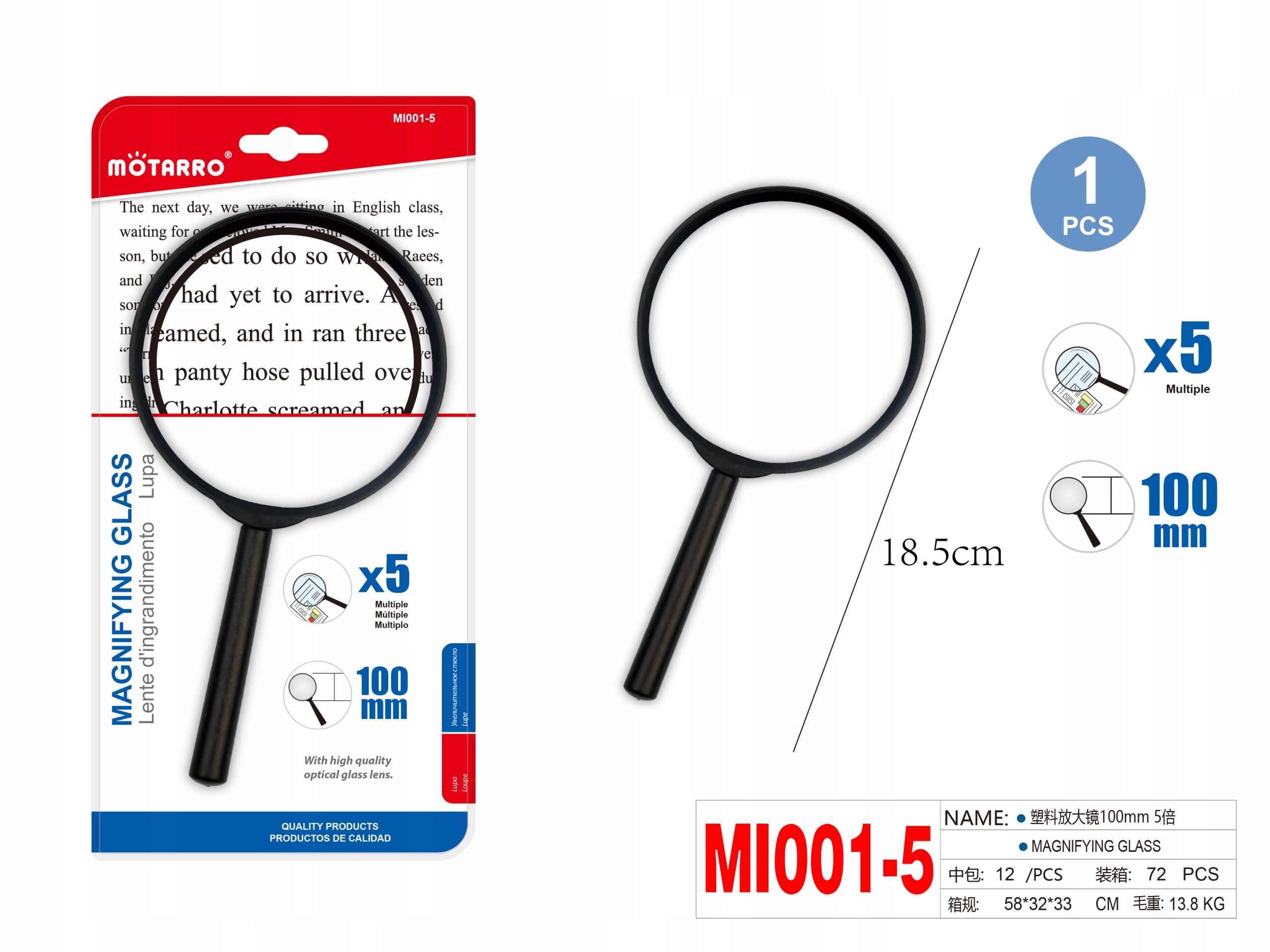 LUPA POWIĘKSZAJĄCA DO 5X, WYM.18,5 CM