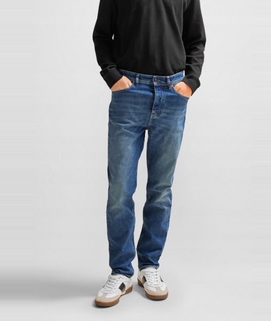 Boss Pánské Modré Rovné Džíny Se Dvěma Knoflíky 33/30 7CA