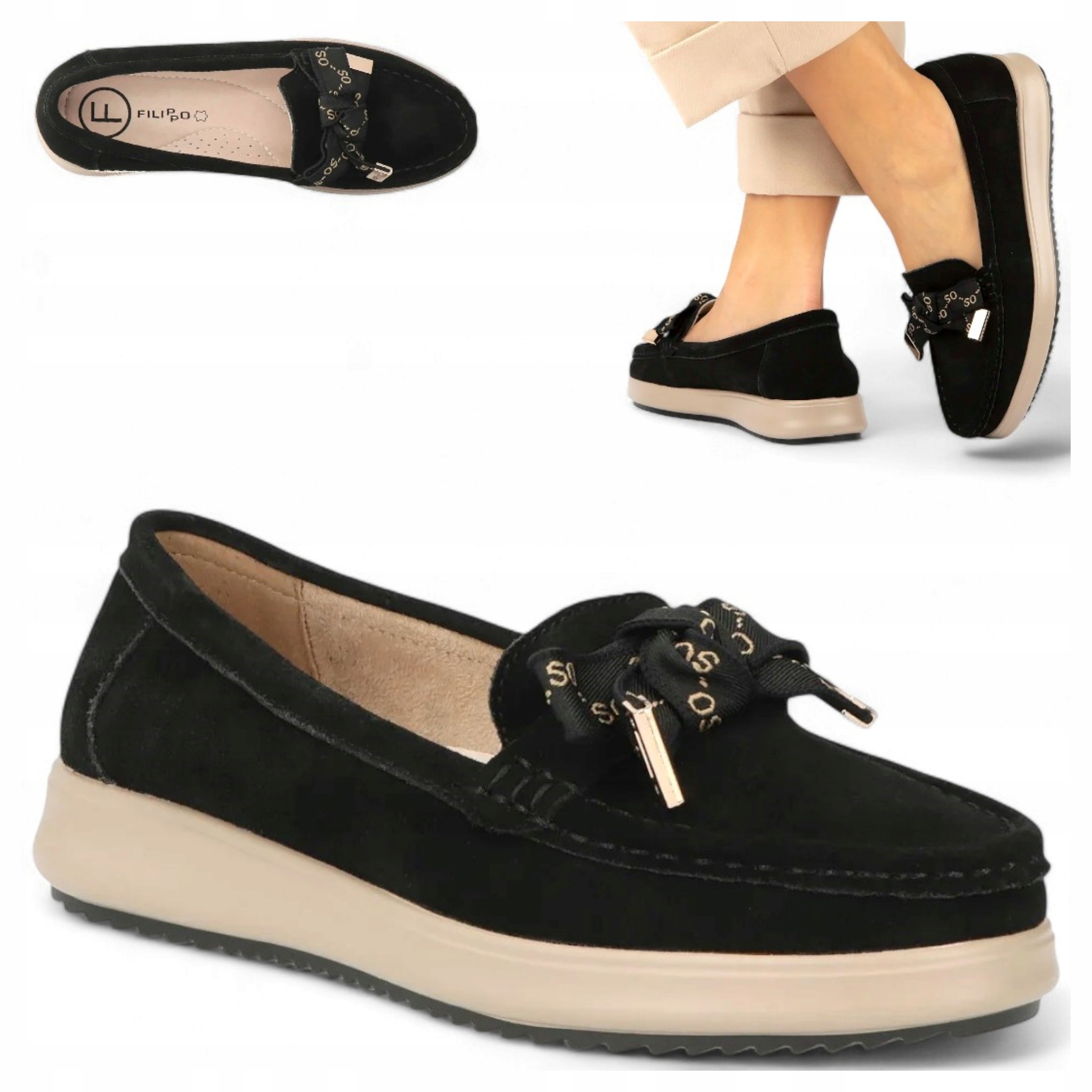 Mokasyny damskie Skórzane 38 Filippo Półbuty Wsuwane zamszowe modne