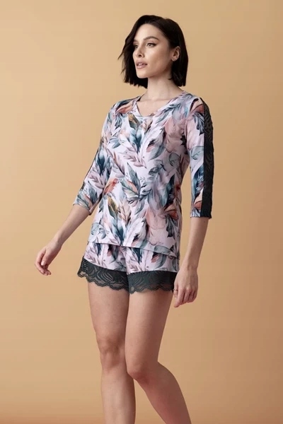 Sonnet krátké pyžamo s krajkou – potisk pera XXL