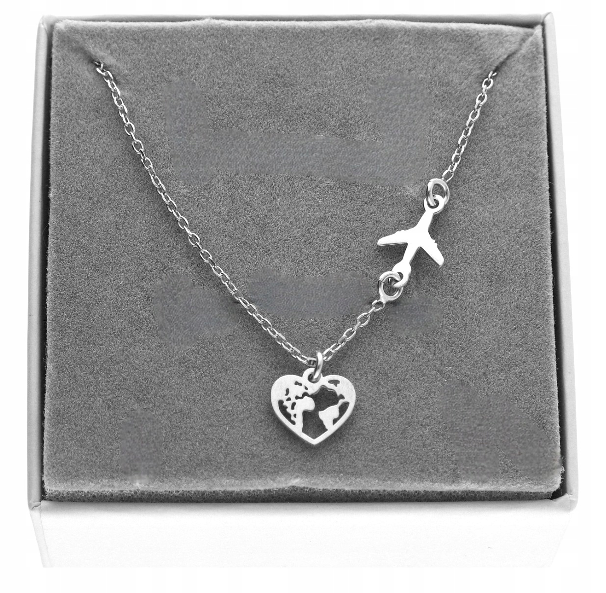 Stříbrný náhrdelník srdce, zeměkoule s letadlem, země Stříbro 925 45 cm