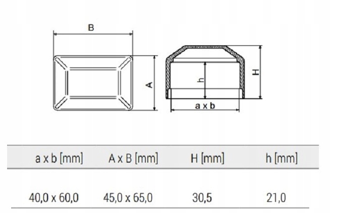 NASADKA ZEWNĘTRZNA ZAŚLEPKA NA SŁUPEK 60X40 mm CZARNA RAL 9005 X 2 SZT Marka Tulplast