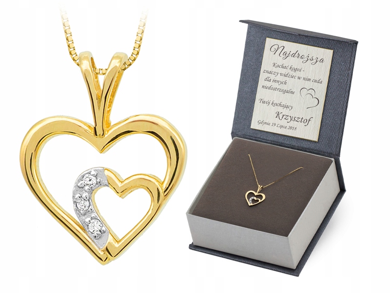 Zlatý Náhrdelník 45 cm pr. 585 Přívěsek srdce na řetízku se zirkony 14k