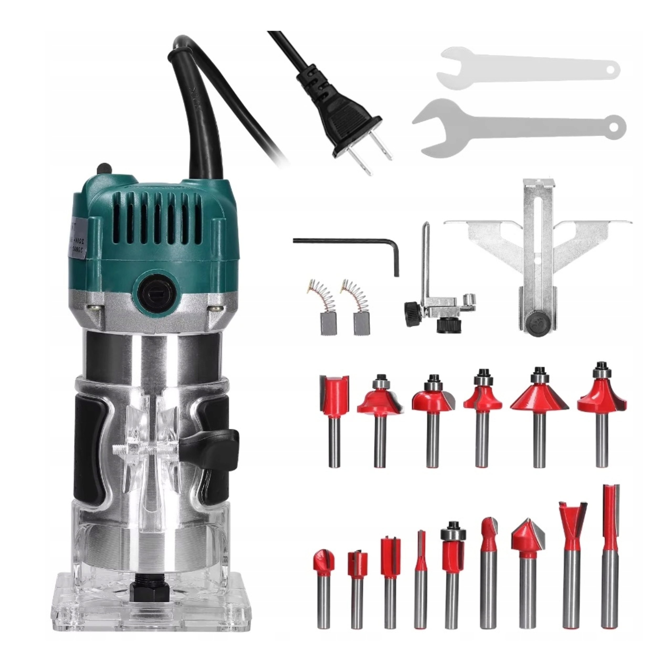 Okrajová Frézka Zastřihovač Dřeva 800W 30000RPM 6,35 mm 15x Frézy