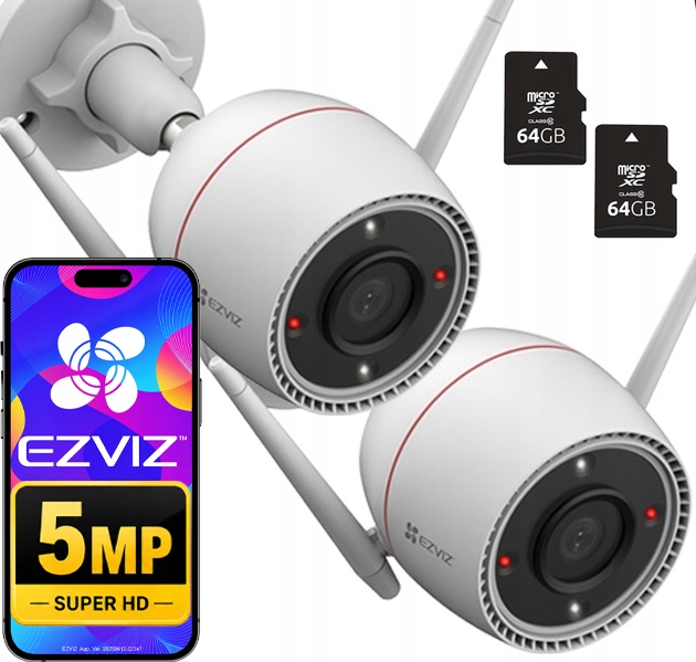 2 vonkajšie 5Mpx WiFi kamery Ezviz H3c Farba 24/7 Detekcia Ai karta 64 Gb