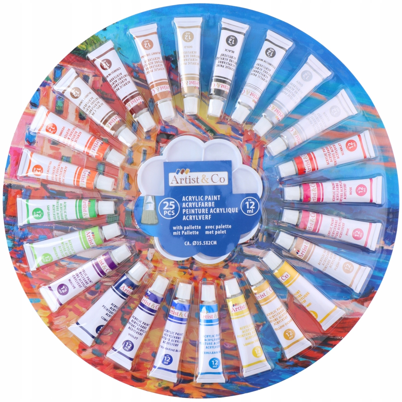 Akrylové barvy sada akrylových barev paletka Artist&Co 25x12ml