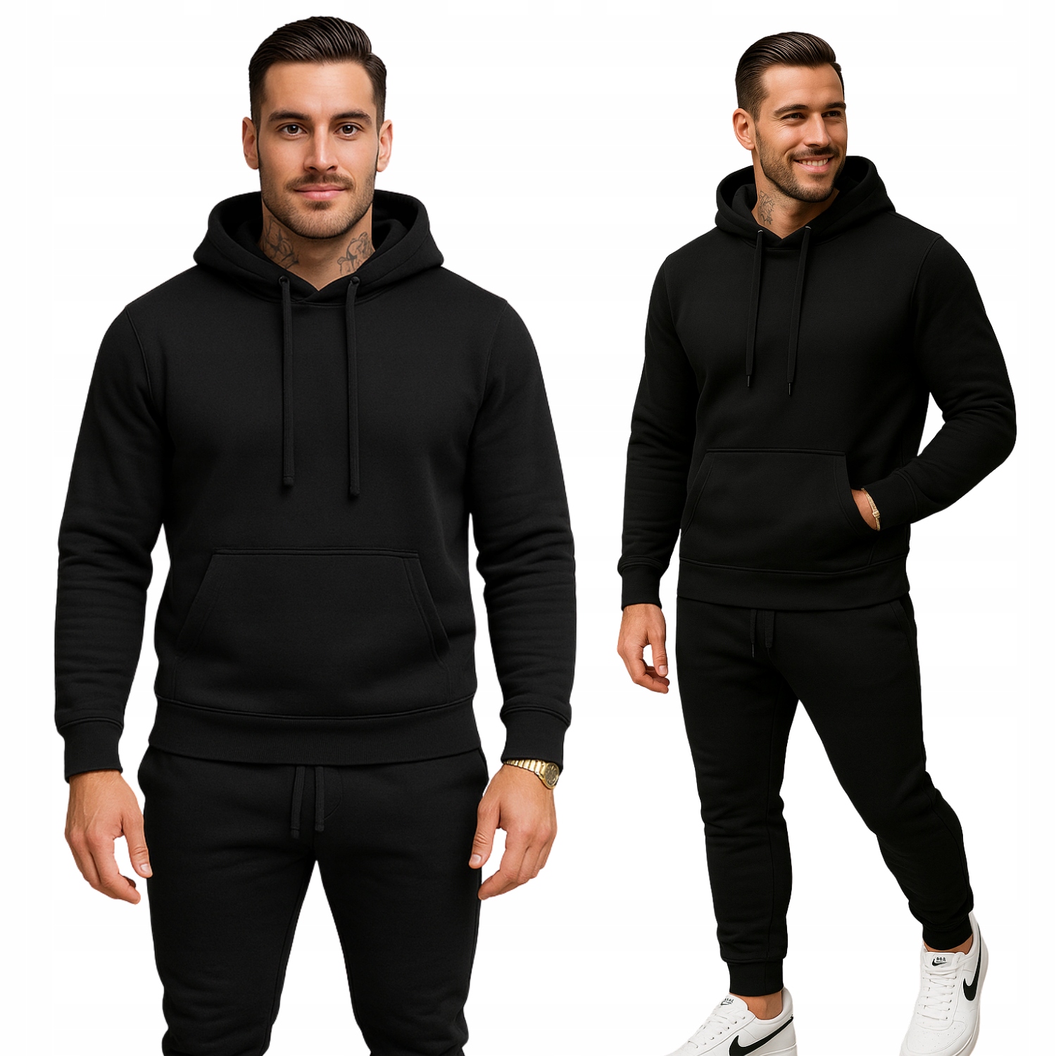Dresowy Kompet Męski Dres Kolor Czarny, Spodnie I Bluza Z Kapturem L