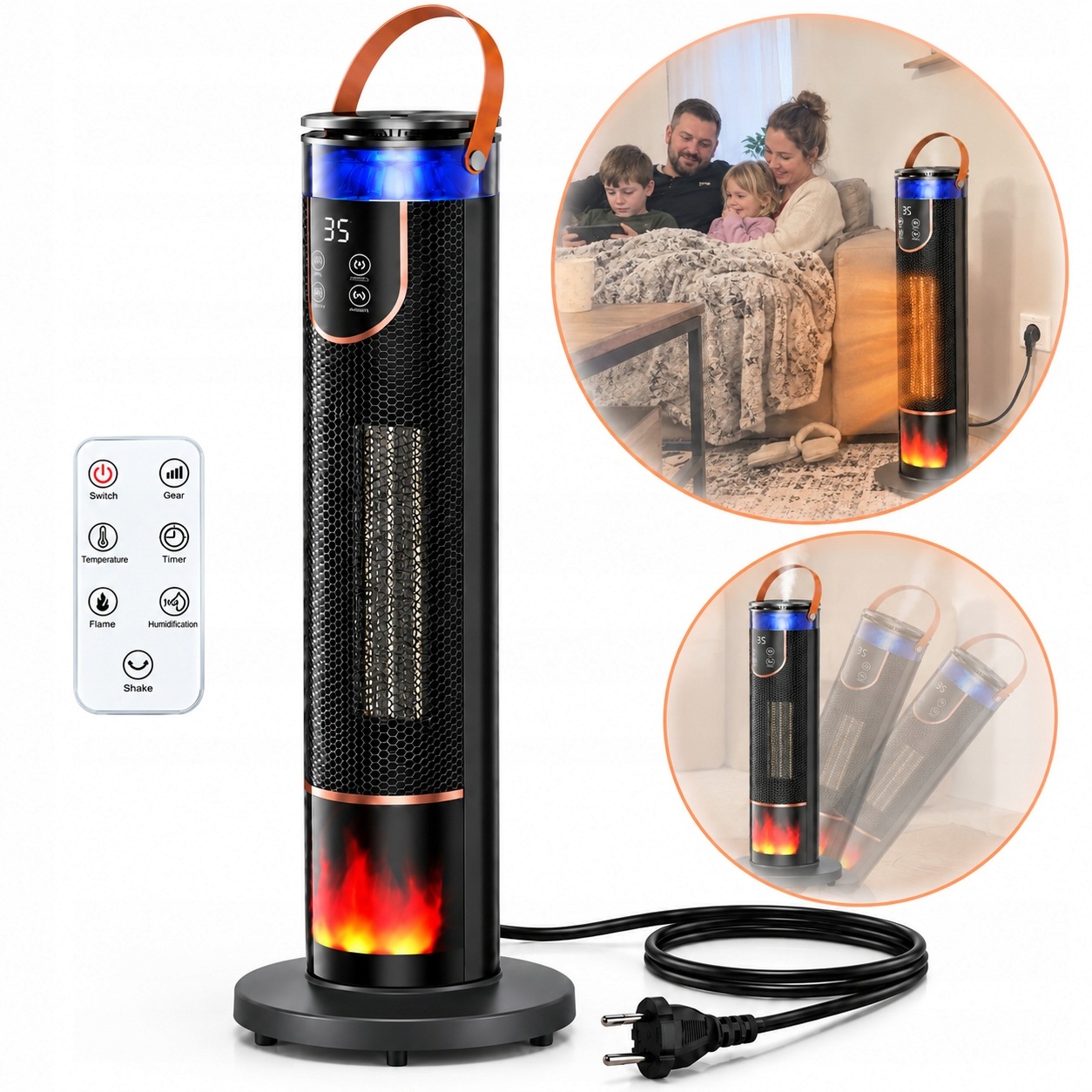 Termoventilátor Sloupový Elektrický Radiátor 2000W Keramický s Krbem