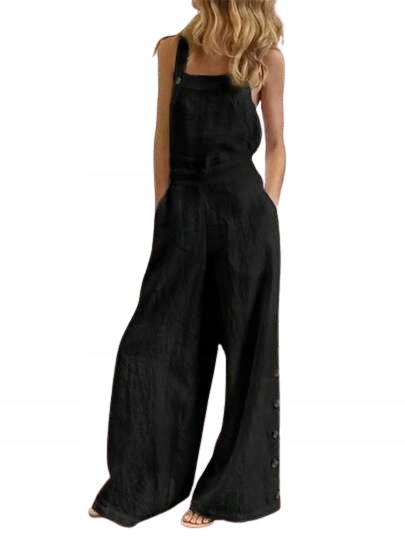 Shein Černá Kombinéza S Širokými Nohavicemi A Lnem S 1 Db