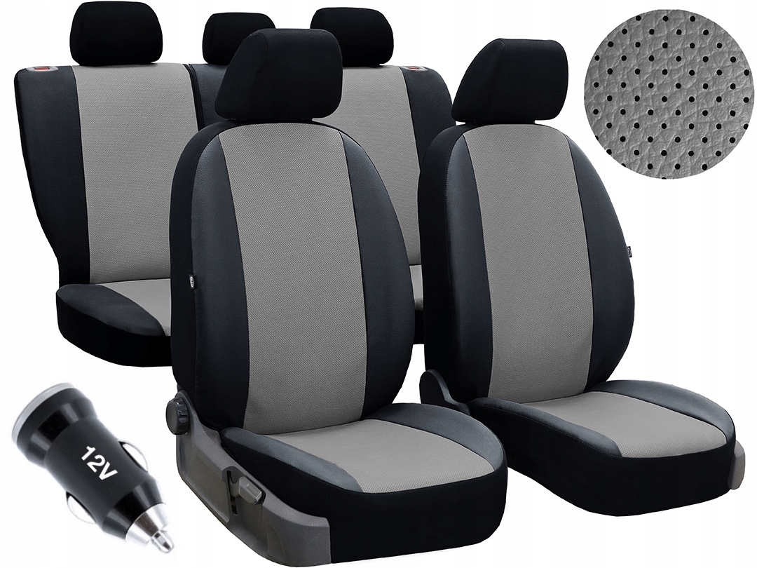 Pokrowce Skórzane Perforowane Szary SEAT zestaw