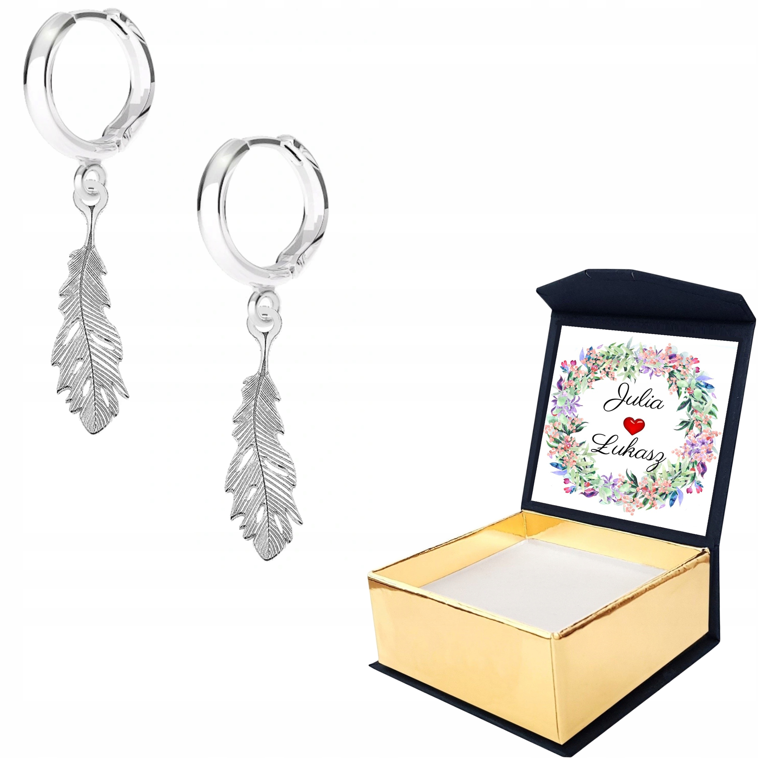 Stříbrné náušnice Pírko Pero 925 Vlastní Potisk