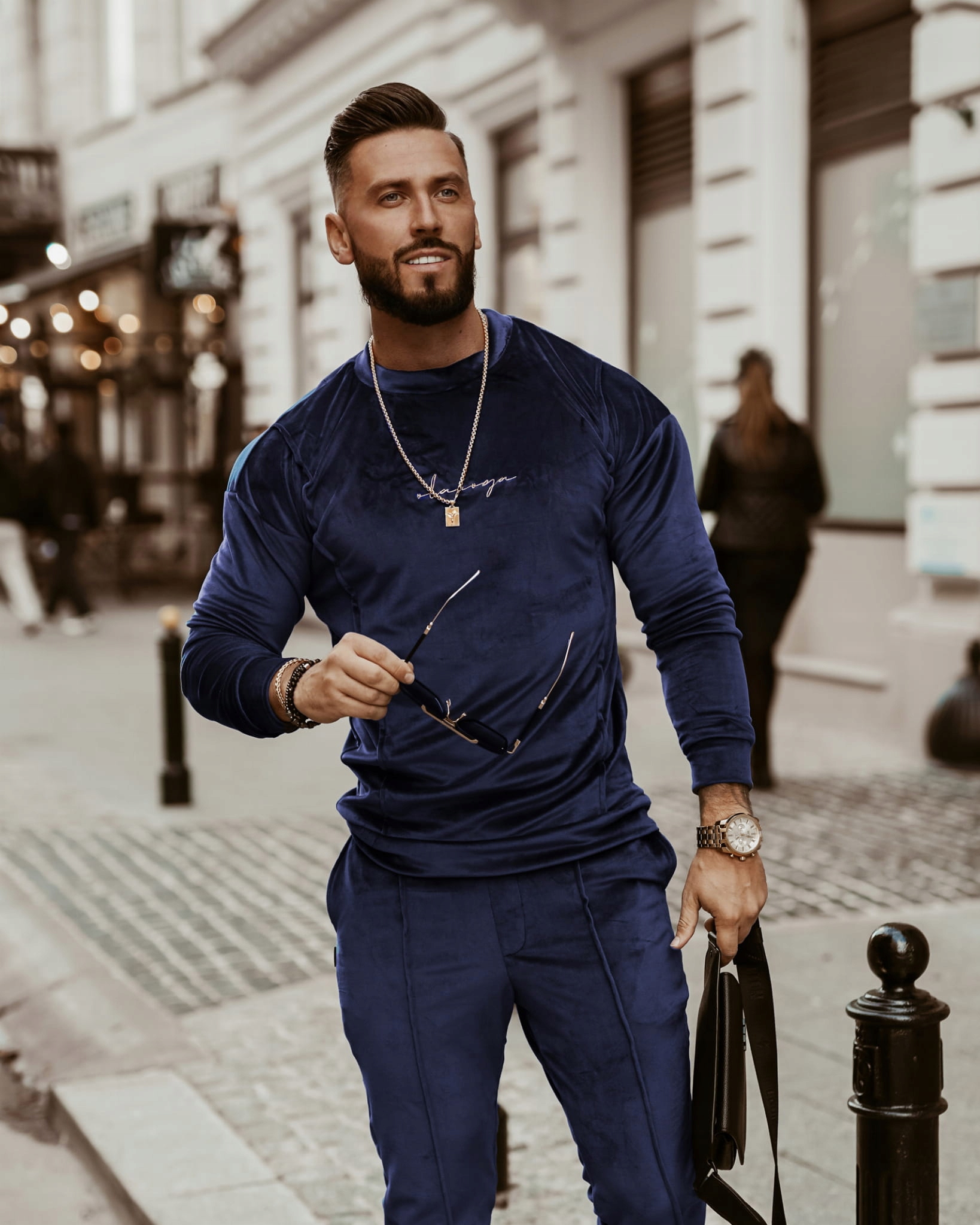 Komplet męski OLAVOGA VELVET MASTER granatowy - S Rozmiar S