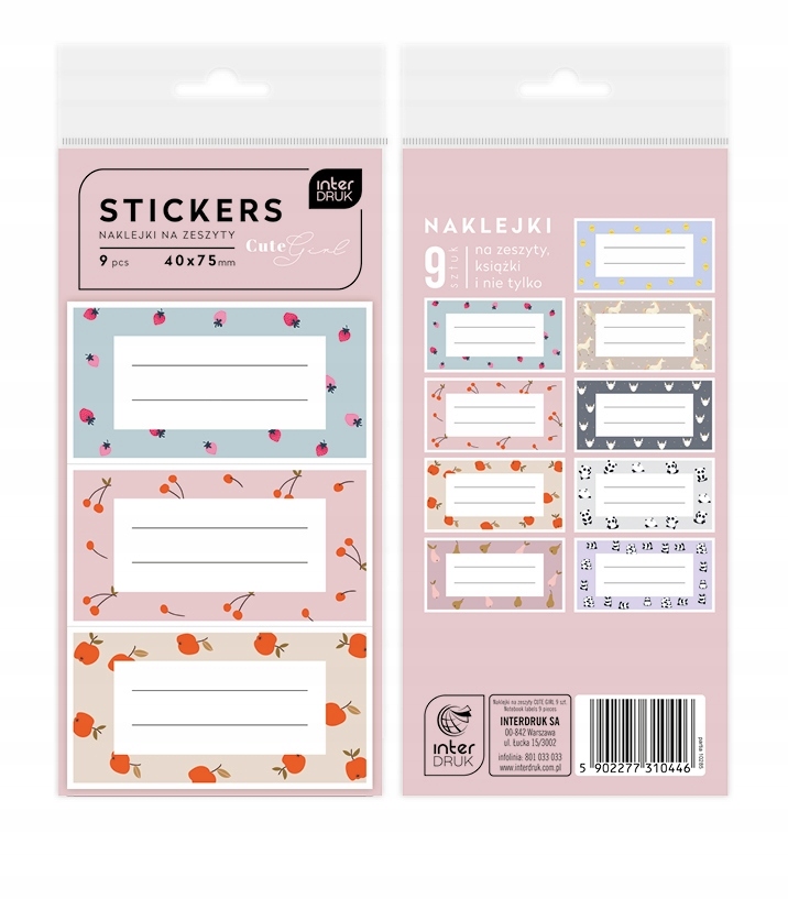 NAKLEJKI NA ZESZYTY 9 SZTUK CUTE GIRLS INTERDRUK
