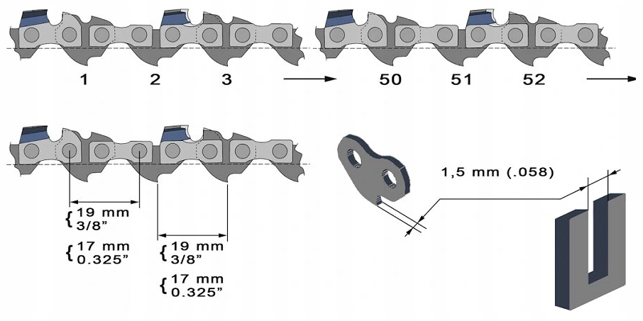 Łańcuch piły spalinowej partner 14/52/3/8/1.3mm Rodzaj łańcuch