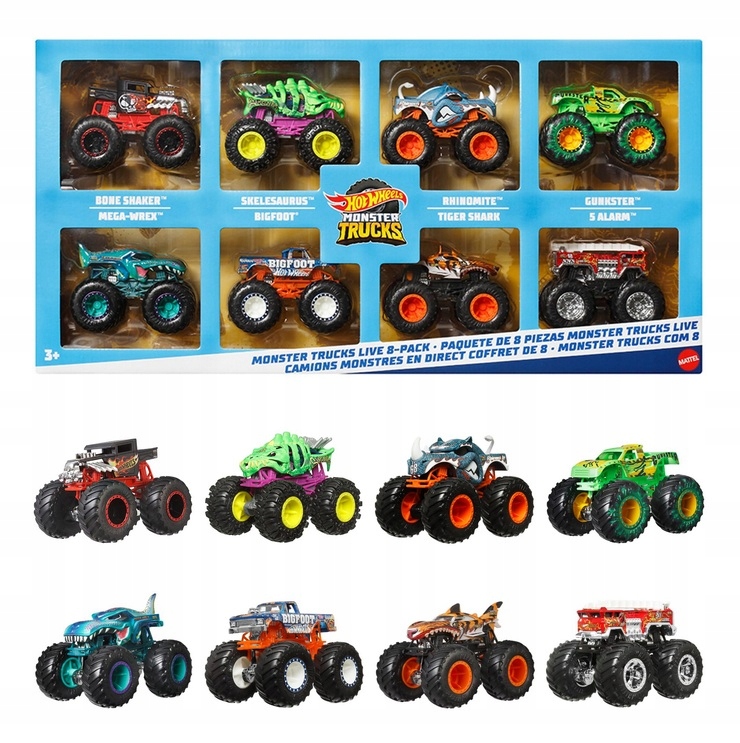 Hot Wheels Monster Trucks Live 8 Ks Sada 8 kovových autíček 1:64
