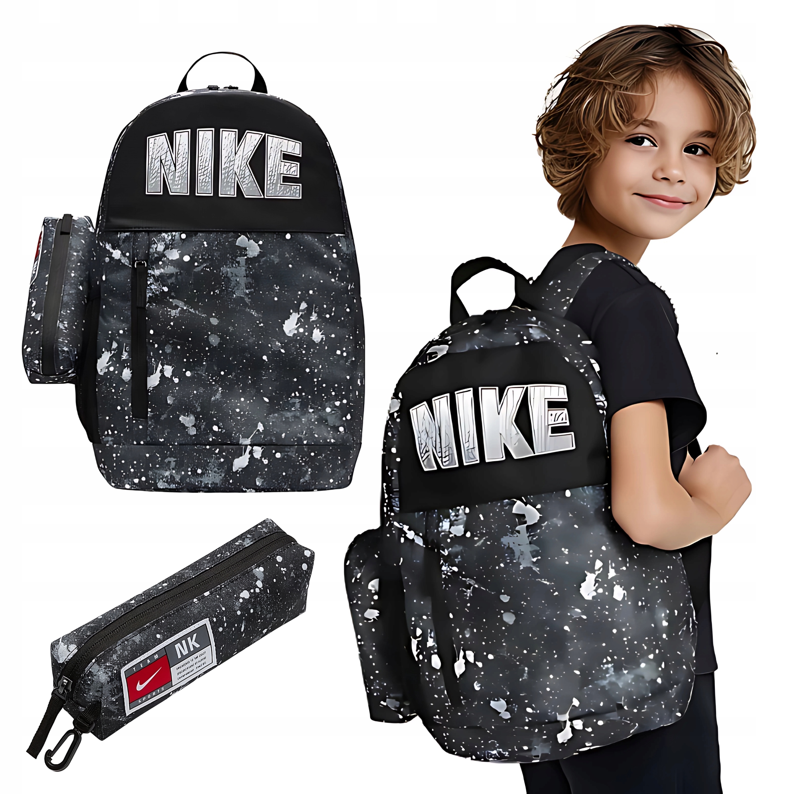 Školní set Batoh Nike penál s logem do školy pro chlapce, černý