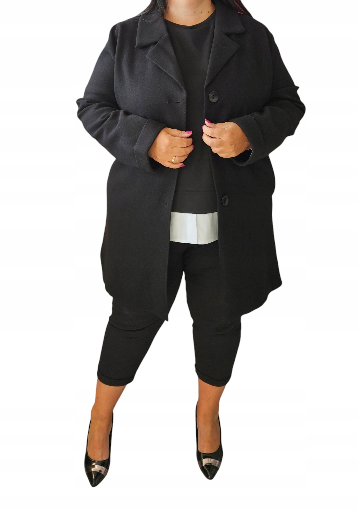 Klasický kabát plus size černé barvy velikost 44, 46