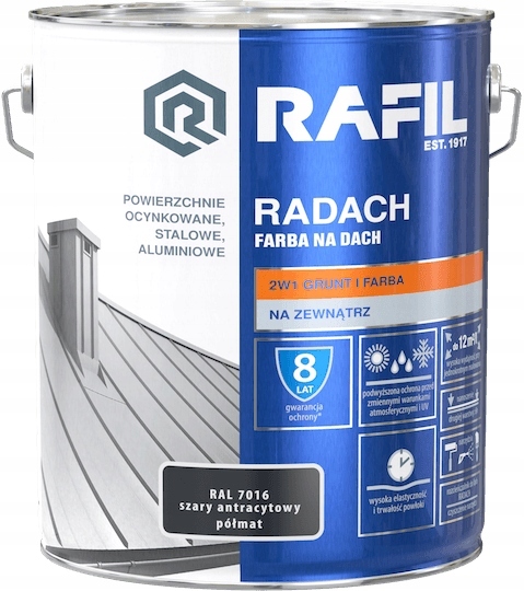 

Rafil Radach Farba Na Dach Szary Antra RAL7016 10L