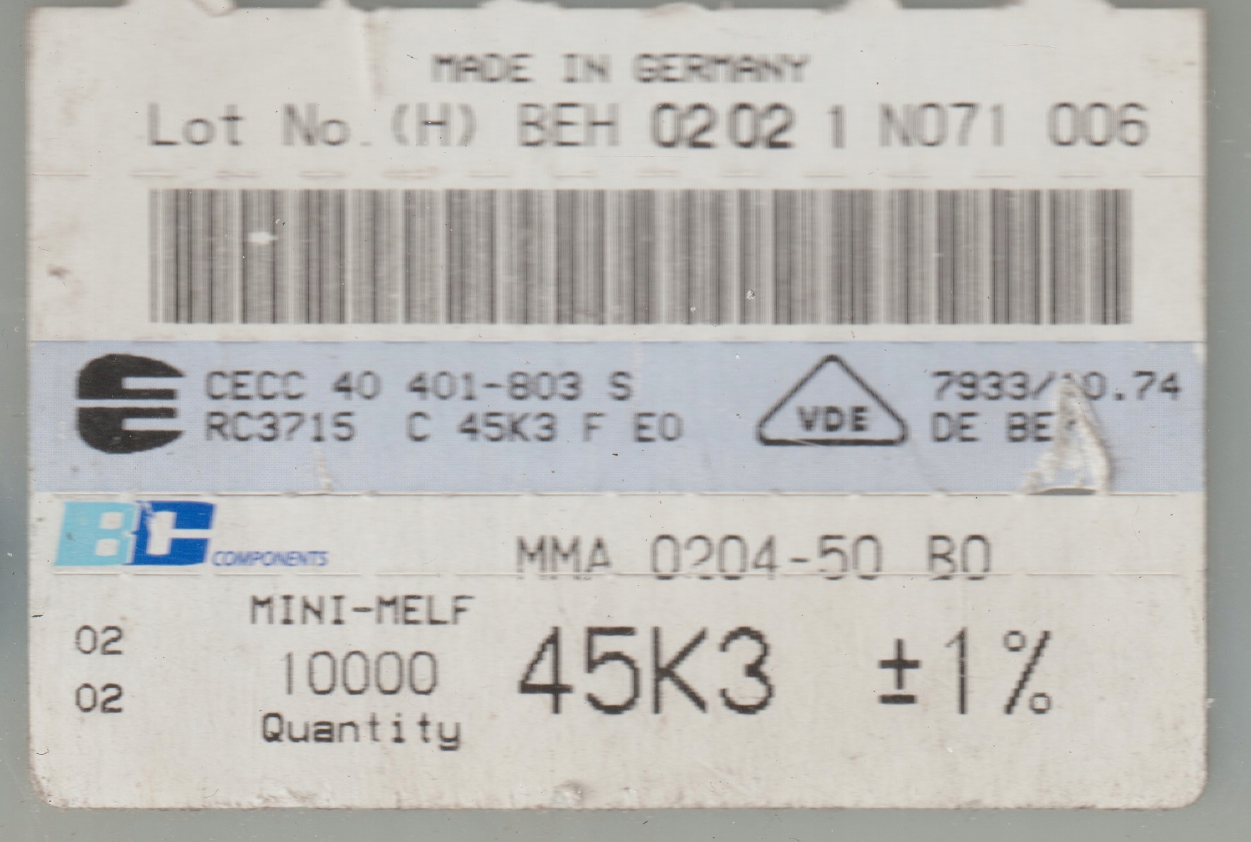 [100szt] 45K3 1% 50ppm rezystor Smd minimelf MMA0204 Beyschlag low noise