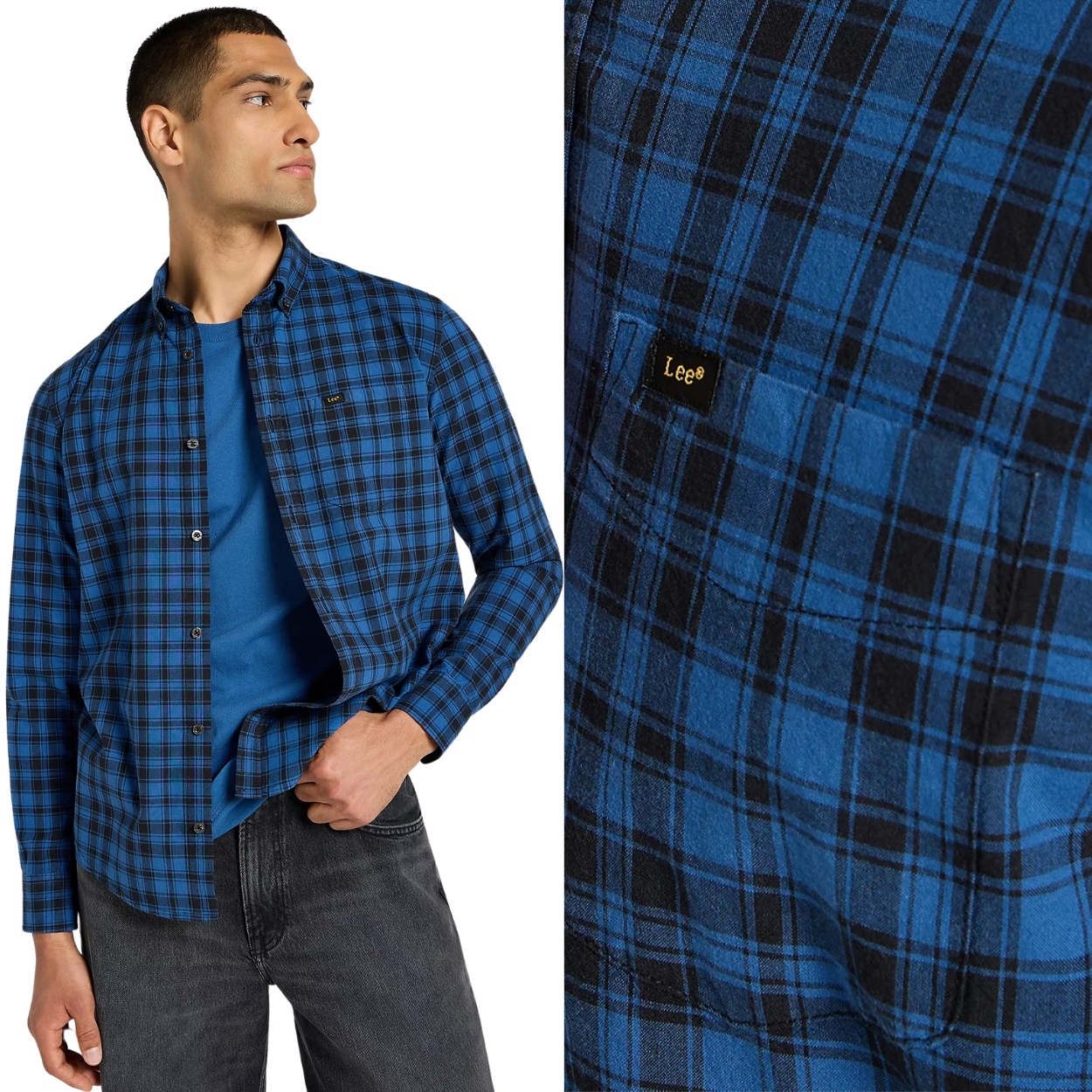 Lee Button Down Blue modrá bavlněná kostkovaná košile Regular Fit M