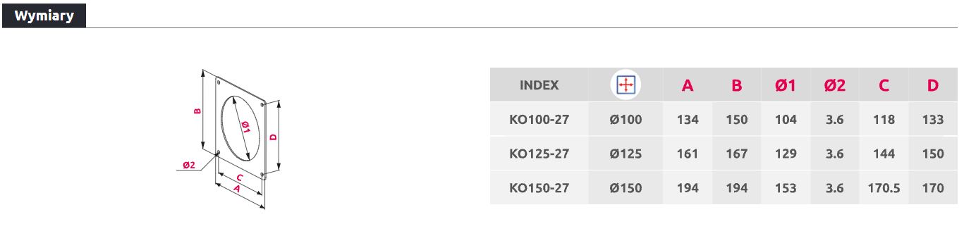AWENTA KO100-27 KOŁNIERZ PRZYŚCIENNY OKRĄGŁY FI100 Liczba m w ofercie 0 m