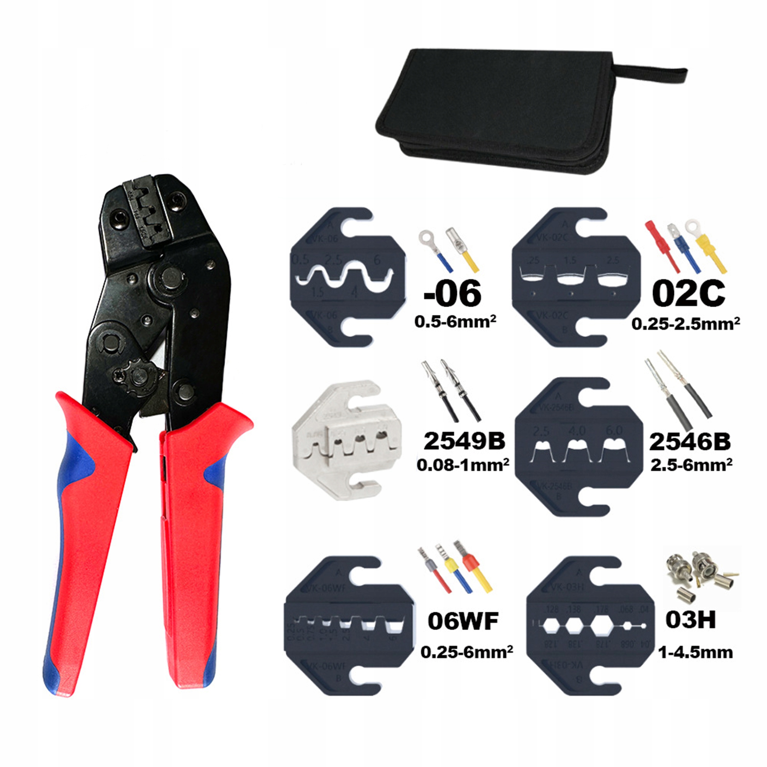 ZESTAW ZACISKARKA KONEKTORÓW 6 MATRYC PRASKA KABLI ZACISKARKA KONEKTORÓW
