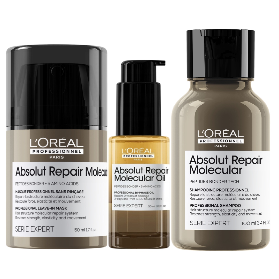 Loreal Absolut Repair Molecular maska dwufazowy olejek do włosów travel siz