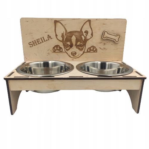 Levně Stojan na misky pro psa, jmenný s gravírováním