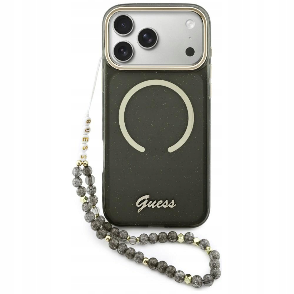 Pouzdro Guess IML Glitters Script Strap MagSafe pro iPhone 17 Pro Max, černé
