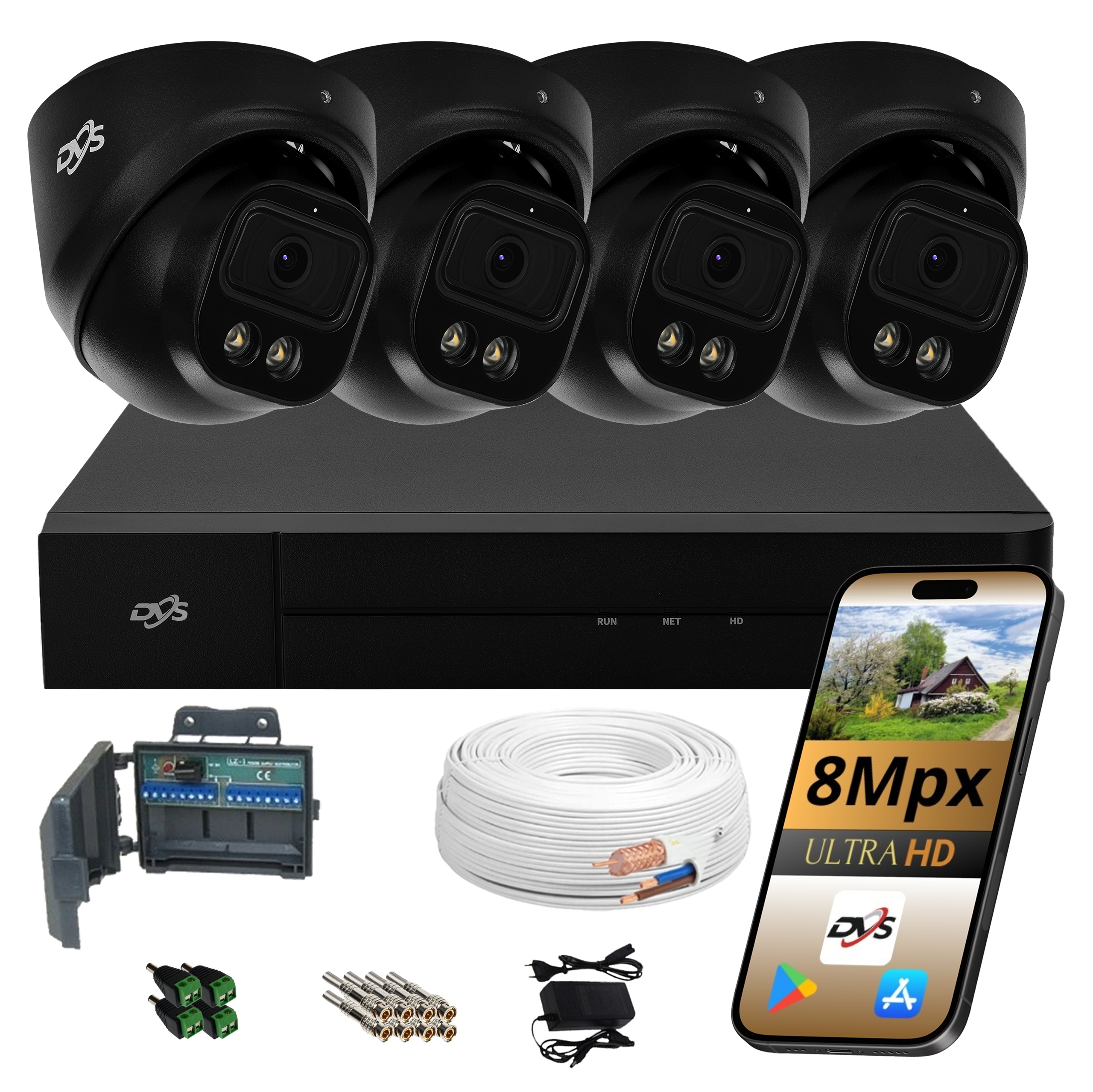 Sada Vonkajšieho Monitorovania 4 Kupolové Kamery Čierne 8MPX Dual Led Ir