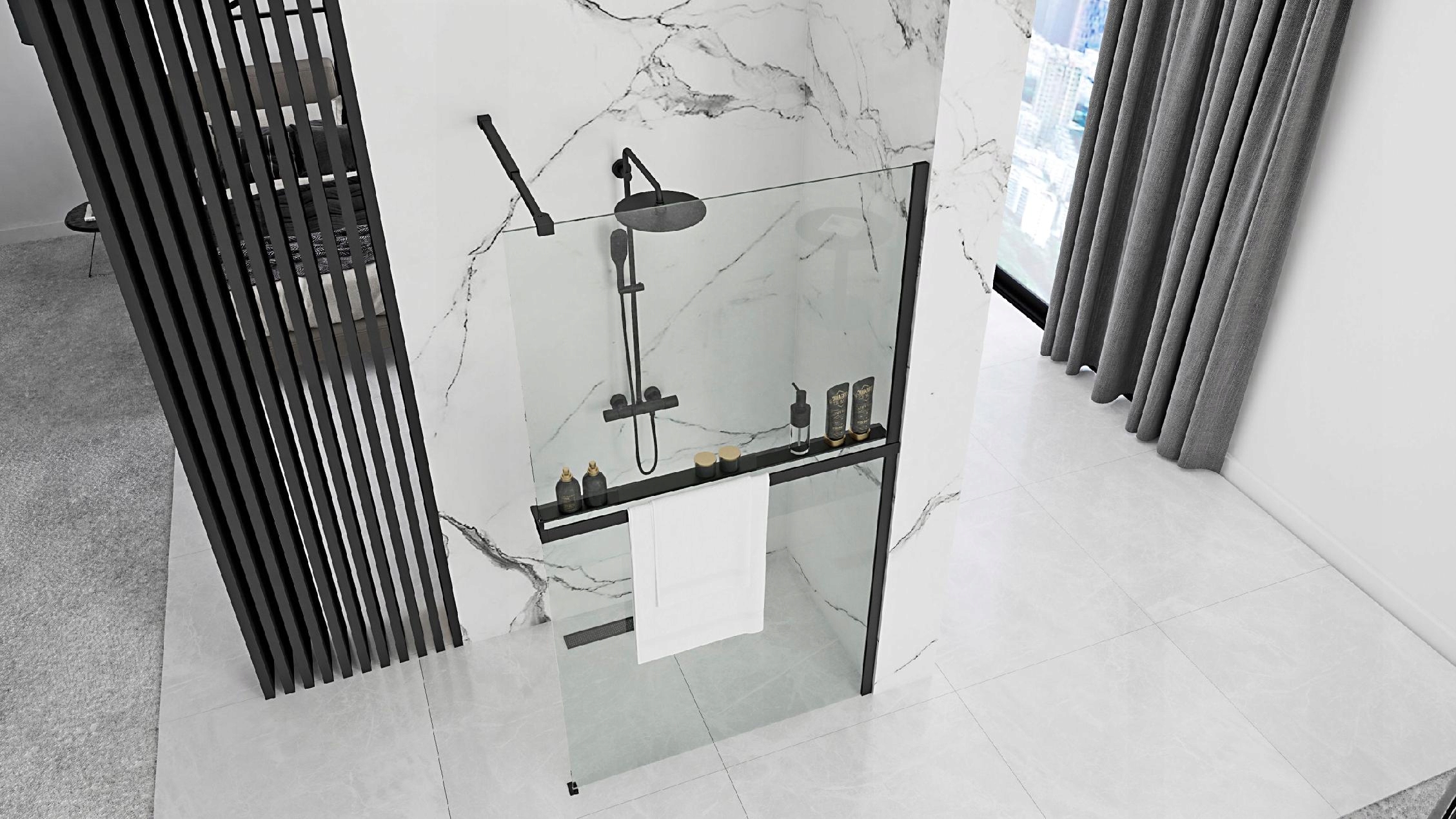 Ścianka AERO 120 czarna prysznicowa półka wieszak Mocowanie uniwersalne