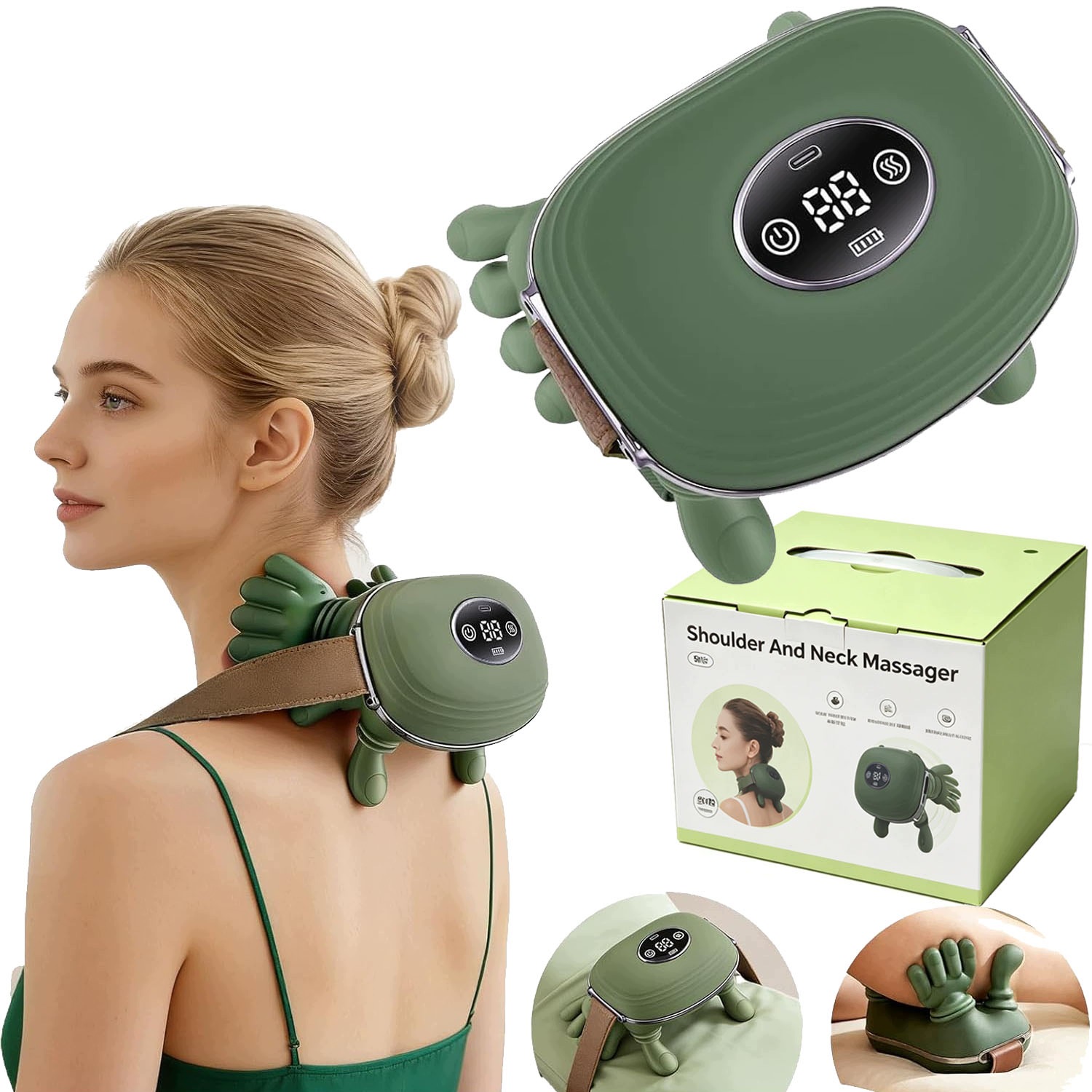 Bioniczny Masażer Szyi Pleców Łydek Łapki LCD Podgrzewany 4D Akupresurowy