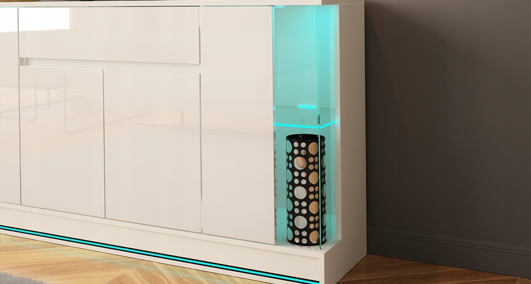 KOMODA EFECTO 2 160cm BIAŁY MAT POŁYSK + LED Kolekcja EFECTO