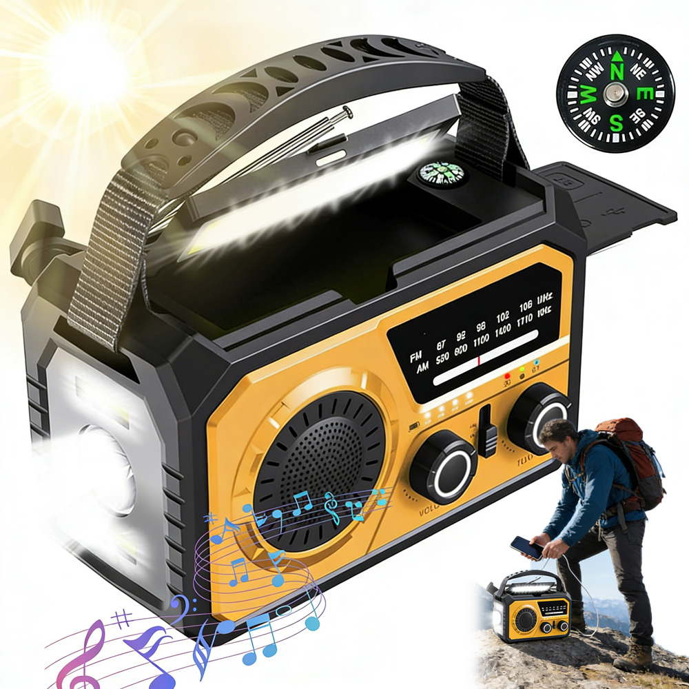 Bluetooth 5.3 16000MAH Radio Awaryjne Z Ładowaniem Słonecznym Latarka