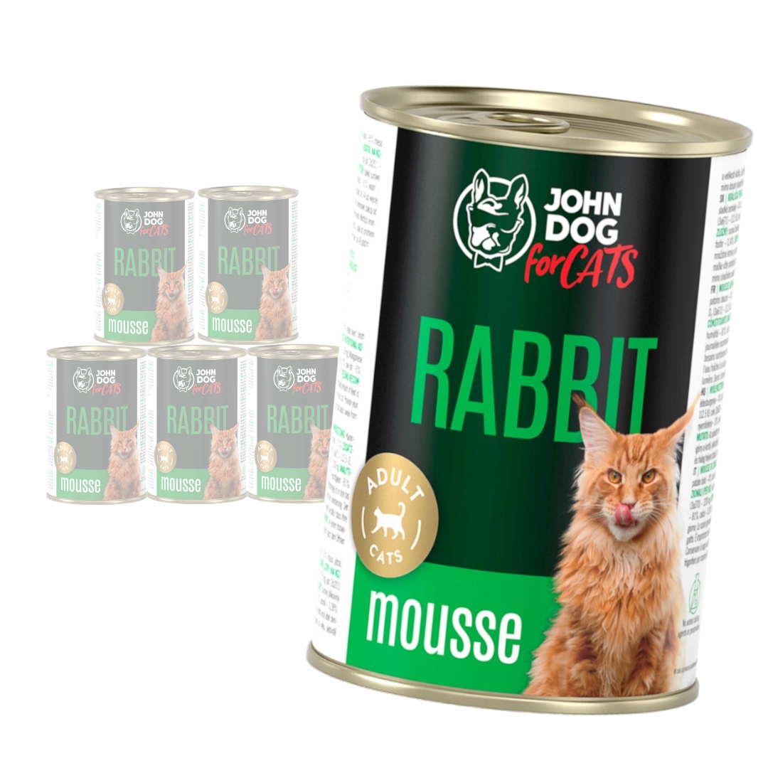 John Dog for Cats Mus s králíkem 6x400 g Bezobilné Mokré Krmivo Pro Kočky