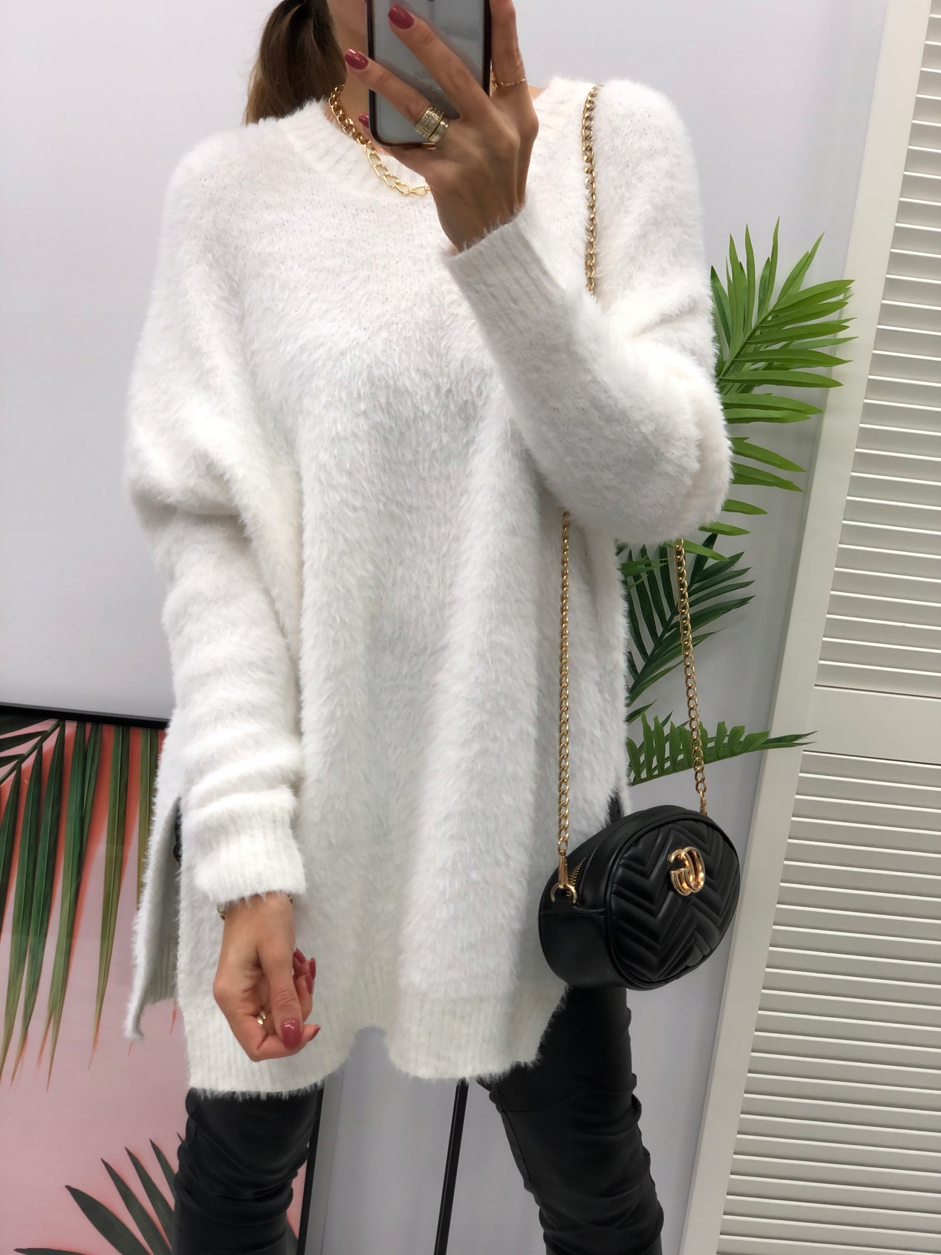 SWETER ALPAKA __ ŁAŃCUSZEK biały S-XXXL Wzór dominujący bez wzoru