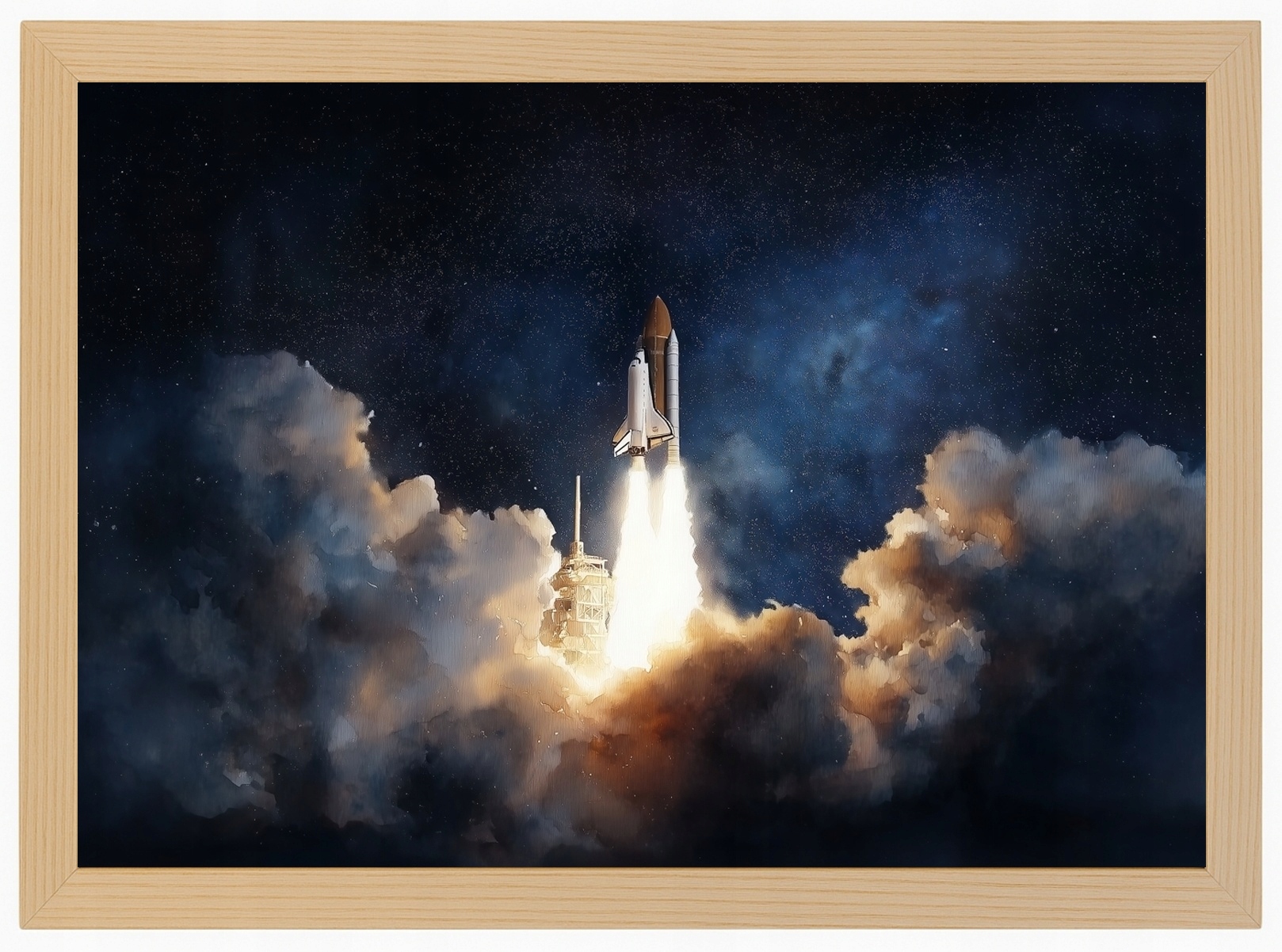 Plakát Rámeček Dřevo Loď Raketa Raketoplán Vesmír 80x60