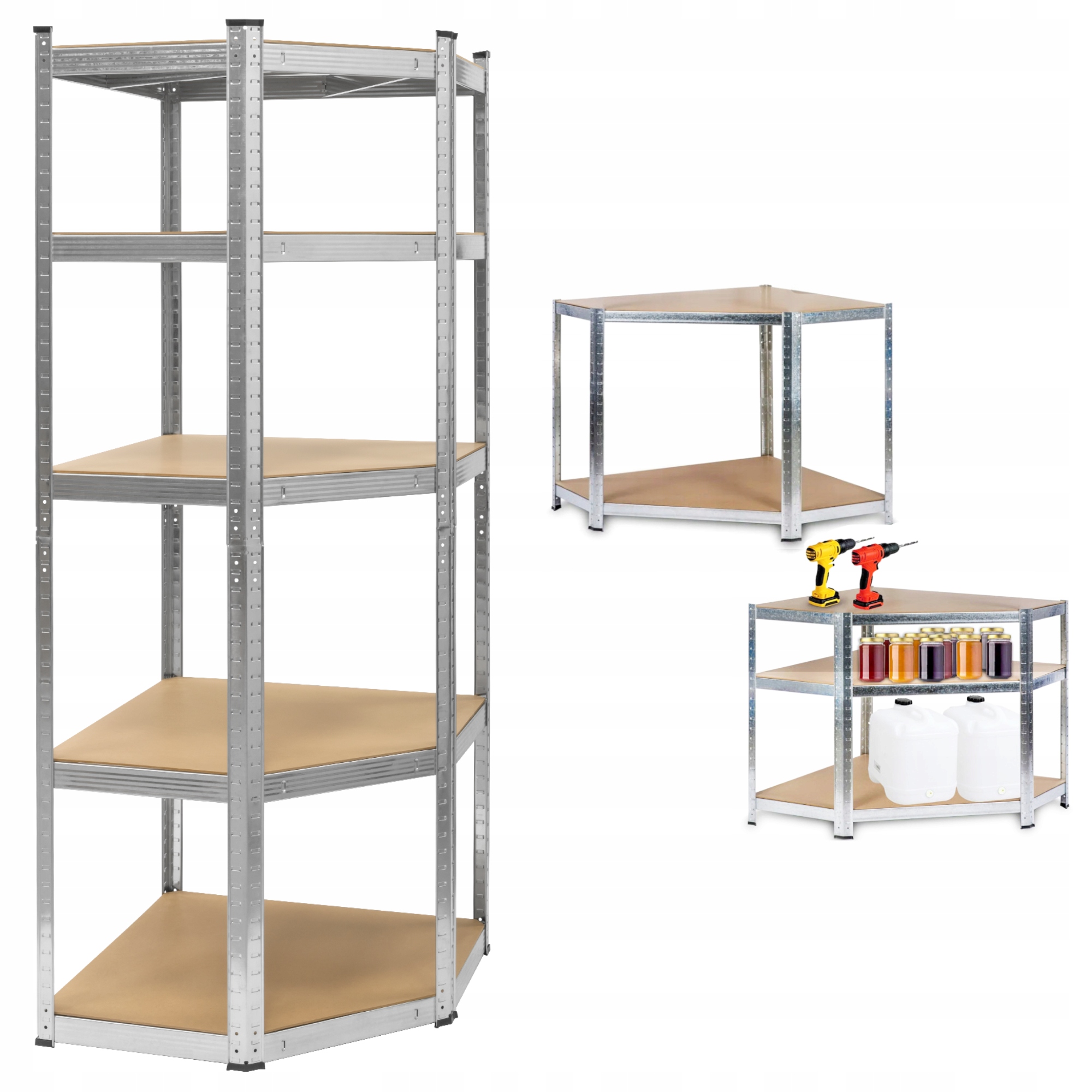 Kovový skladovací rohový regál 5 políc garážový 180x40x70 cm 875 kg Rebel