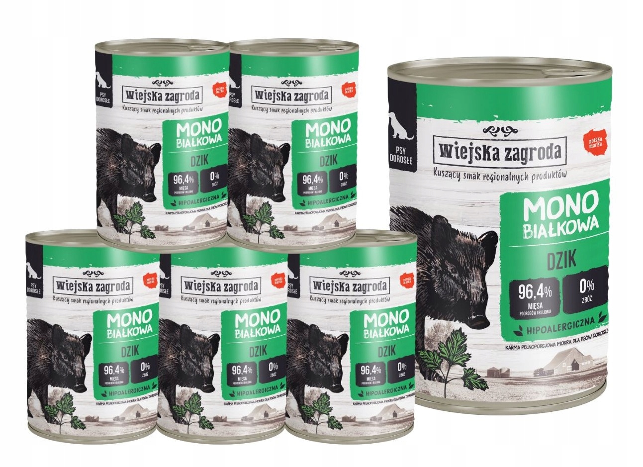 Levně Wiejska Zagroda Krmivo mokré pro psa Monoproteinové Divočák 6x400g