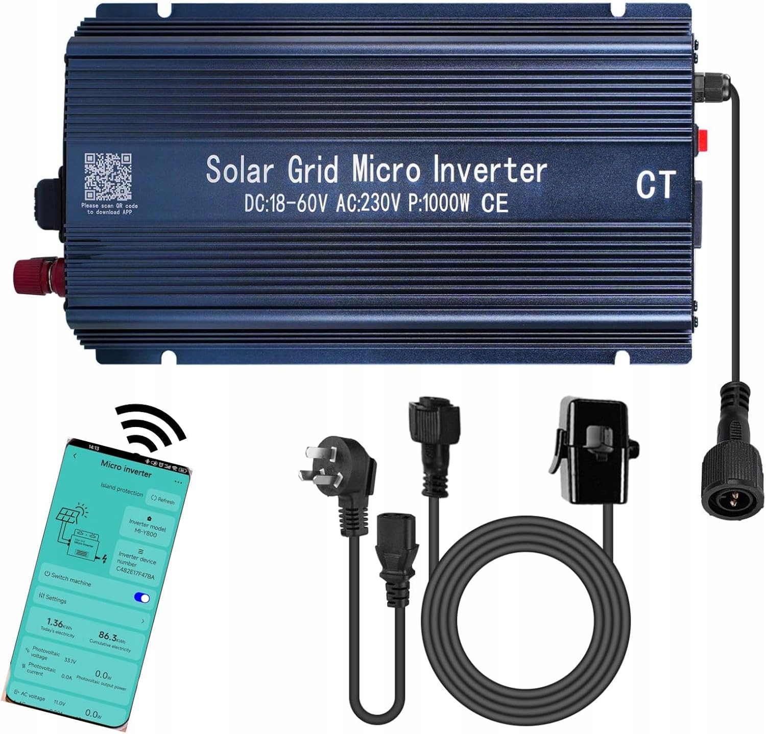 Falownik sieciowy 1000 W 22–60 V solarny Mppt z aplikacją Tuya BuyWeek