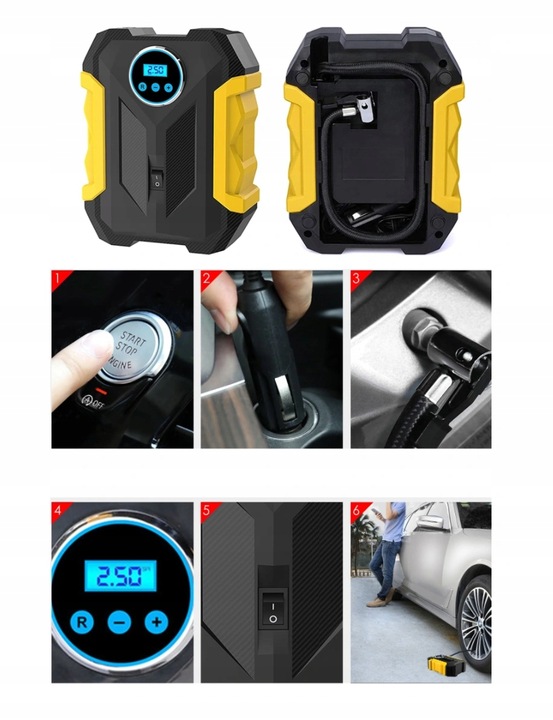 KOMPRESOR SAMOCHODOWY ELEKTRYCZNY DO KÓŁ 12V LED LCD POD ZAPALNICZKĘ Marka APPIO