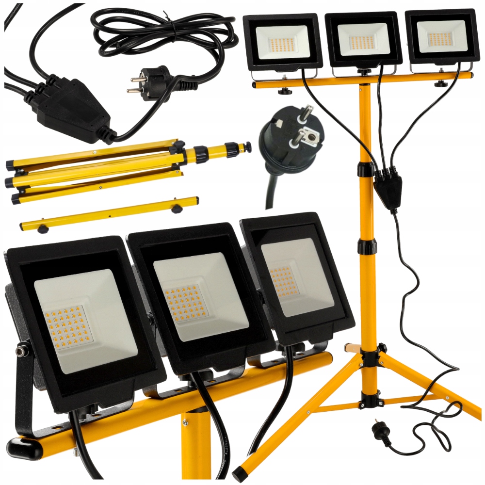 

Naświetlacz Halogen Led 150W Lampa 3x 50W Statyw
